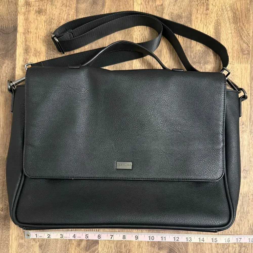 Ted Baker Messenger Bag Briefcase Laptop Faux Leather Professional Unisex Black